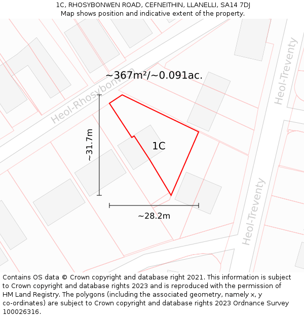 1C, RHOSYBONWEN ROAD, CEFNEITHIN, LLANELLI, SA14 7DJ: Plot and title map