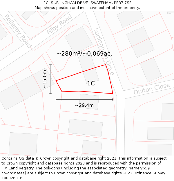 1C, SURLINGHAM DRIVE, SWAFFHAM, PE37 7SF: Plot and title map