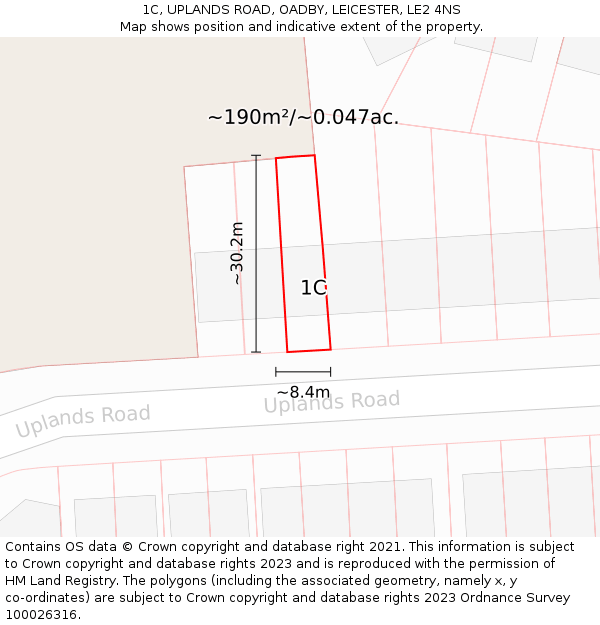 1C, UPLANDS ROAD, OADBY, LEICESTER, LE2 4NS: Plot and title map