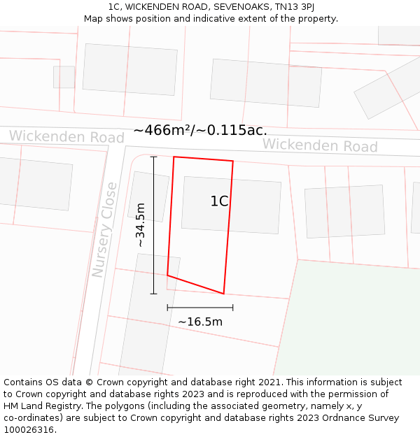 1C, WICKENDEN ROAD, SEVENOAKS, TN13 3PJ: Plot and title map