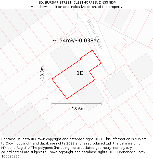 1D, BURSAR STREET, CLEETHORPES, DN35 8DP: Plot and title map