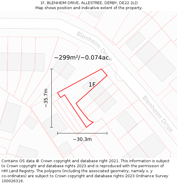 1F, BLENHEIM DRIVE, ALLESTREE, DERBY, DE22 2LD: Plot and title map