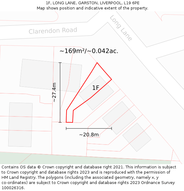 1F, LONG LANE, GARSTON, LIVERPOOL, L19 6PE: Plot and title map