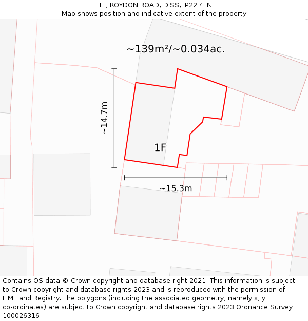 1F, ROYDON ROAD, DISS, IP22 4LN: Plot and title map