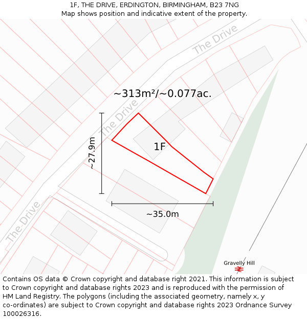 1F, THE DRIVE, ERDINGTON, BIRMINGHAM, B23 7NG: Plot and title map