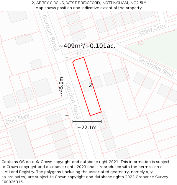 2, ABBEY CIRCUS, WEST BRIDGFORD, NOTTINGHAM, NG2 5LY: Plot and title map