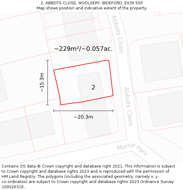 2, ABBOTS CLOSE, WOOLSERY, BIDEFORD, EX39 5SP: Plot and title map