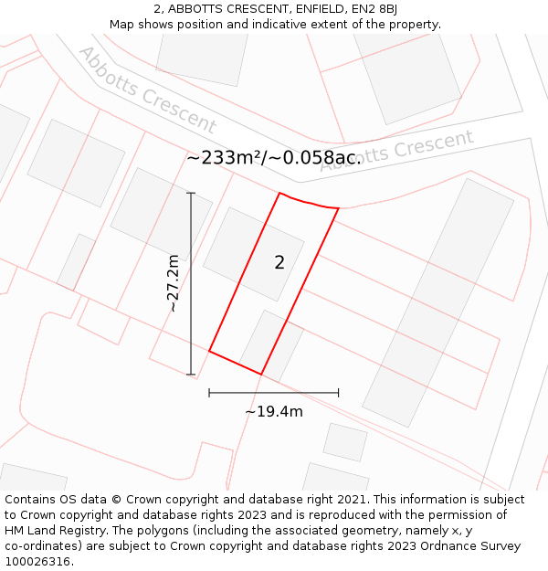 2, ABBOTTS CRESCENT, ENFIELD, EN2 8BJ: Plot and title map