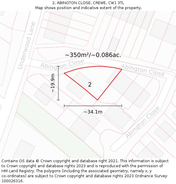 2, ABINGTON CLOSE, CREWE, CW1 3TL: Plot and title map