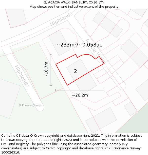 2, ACACIA WALK, BANBURY, OX16 1YN: Plot and title map