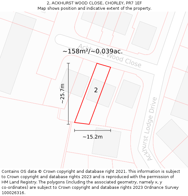 2, ACKHURST WOOD CLOSE, CHORLEY, PR7 1EF: Plot and title map