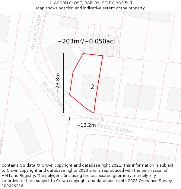 2, ACORN CLOSE, BARLBY, SELBY, YO8 5UT: Plot and title map