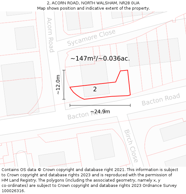 2, ACORN ROAD, NORTH WALSHAM, NR28 0UA: Plot and title map