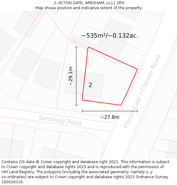 2, ACTON GATE, WREXHAM, LL11 2PN: Plot and title map