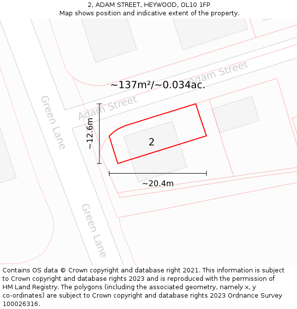 2, ADAM STREET, HEYWOOD, OL10 1FP: Plot and title map