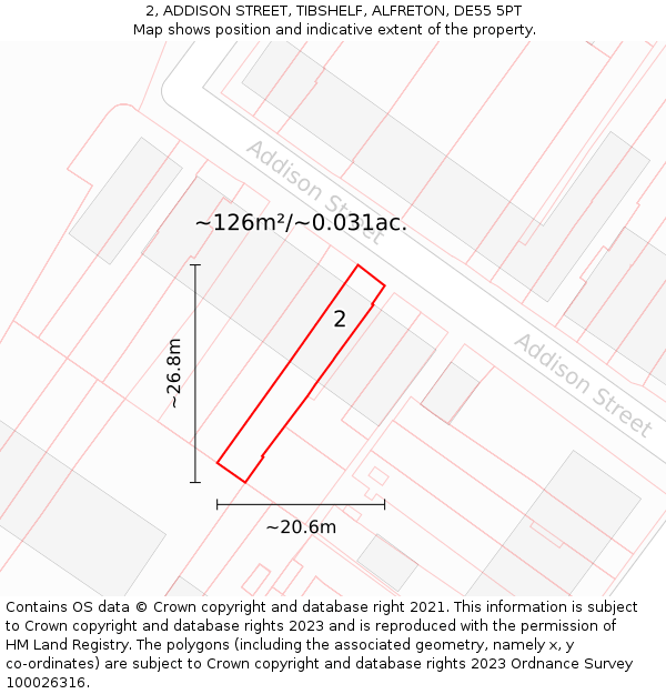 2, ADDISON STREET, TIBSHELF, ALFRETON, DE55 5PT: Plot and title map