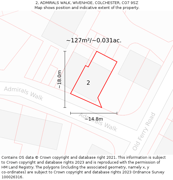 2, ADMIRALS WALK, WIVENHOE, COLCHESTER, CO7 9SZ: Plot and title map