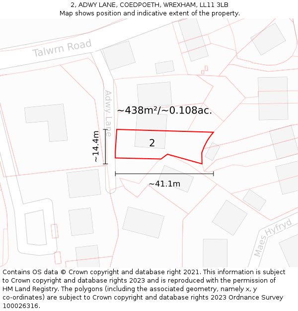 2, ADWY LANE, COEDPOETH, WREXHAM, LL11 3LB: Plot and title map