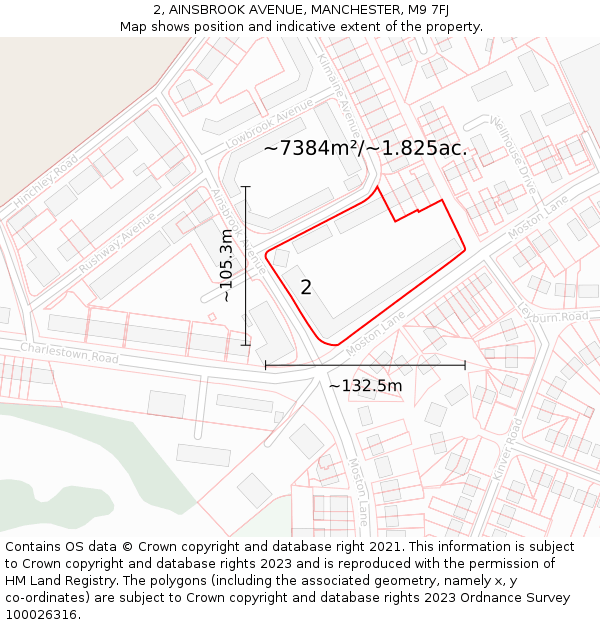 2, AINSBROOK AVENUE, MANCHESTER, M9 7FJ: Plot and title map