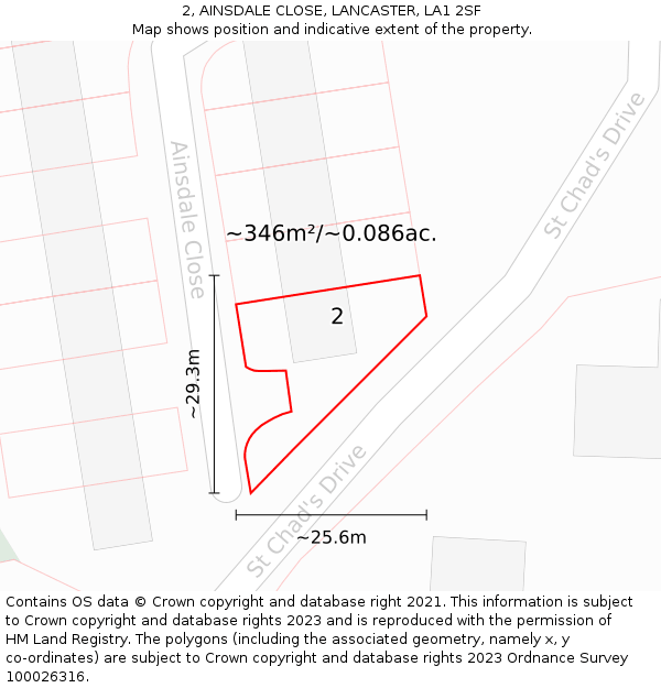 2, AINSDALE CLOSE, LANCASTER, LA1 2SF: Plot and title map