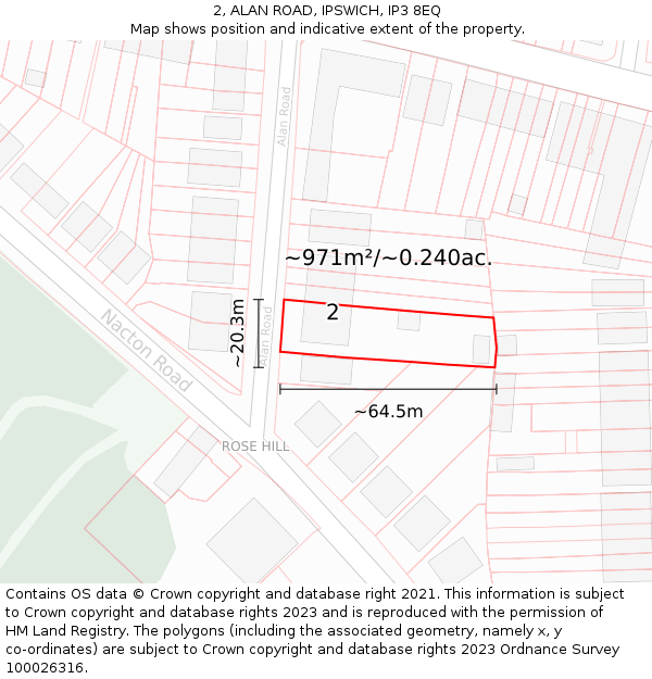 2, ALAN ROAD, IPSWICH, IP3 8EQ: Plot and title map