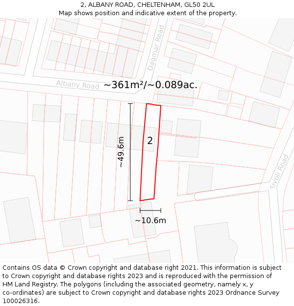 2, ALBANY ROAD, CHELTENHAM, GL50 2UL: Plot and title map