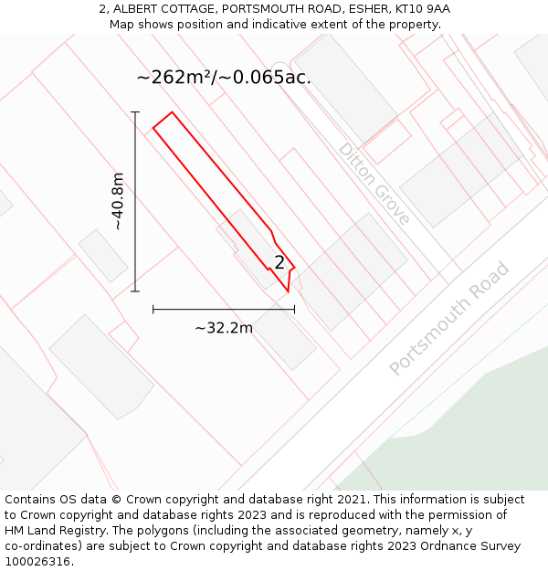 2, ALBERT COTTAGE, PORTSMOUTH ROAD, ESHER, KT10 9AA: Plot and title map