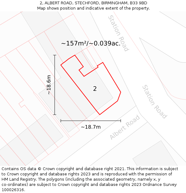 2, ALBERT ROAD, STECHFORD, BIRMINGHAM, B33 9BD: Plot and title map