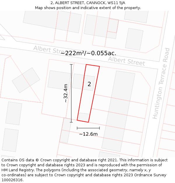 2, ALBERT STREET, CANNOCK, WS11 5JA: Plot and title map