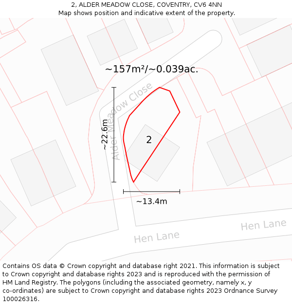 2, ALDER MEADOW CLOSE, COVENTRY, CV6 4NN: Plot and title map