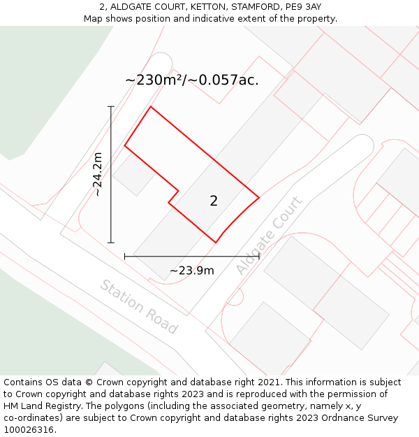 2, ALDGATE COURT, KETTON, STAMFORD, PE9 3AY: Plot and title map