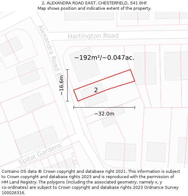 2, ALEXANDRA ROAD EAST, CHESTERFIELD, S41 0HF: Plot and title map