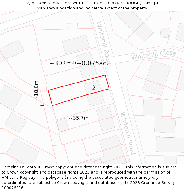 2, ALEXANDRA VILLAS, WHITEHILL ROAD, CROWBOROUGH, TN6 1JN: Plot and title map