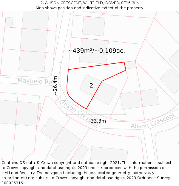 2, ALISON CRESCENT, WHITFIELD, DOVER, CT16 3LN: Plot and title map