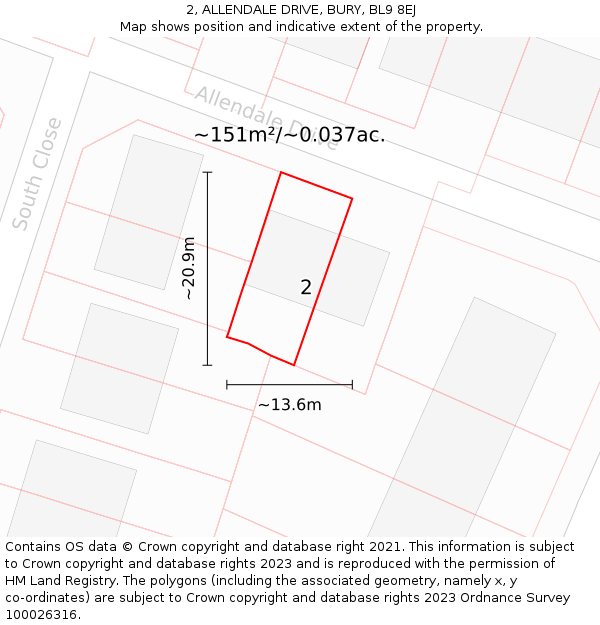 2, ALLENDALE DRIVE, BURY, BL9 8EJ: Plot and title map