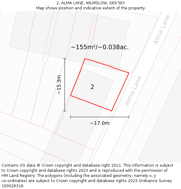 2, ALMA LANE, WILMSLOW, SK9 5EY: Plot and title map