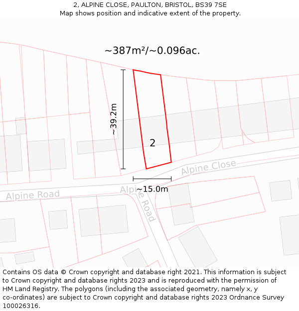 2, ALPINE CLOSE, PAULTON, BRISTOL, BS39 7SE: Plot and title map