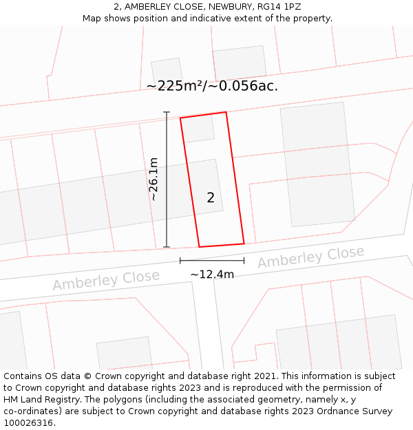 2, AMBERLEY CLOSE, NEWBURY, RG14 1PZ: Plot and title map