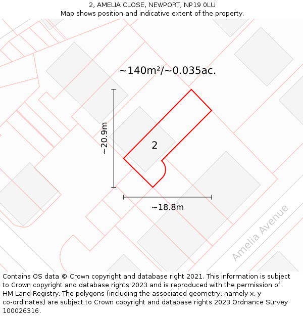 2, AMELIA CLOSE, NEWPORT, NP19 0LU: Plot and title map