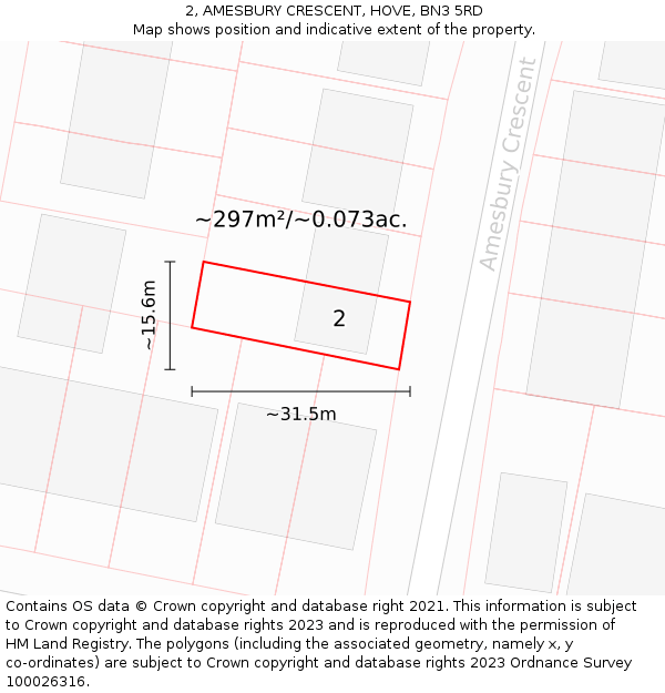 2, AMESBURY CRESCENT, HOVE, BN3 5RD: Plot and title map