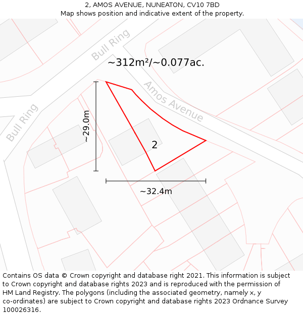 2, AMOS AVENUE, NUNEATON, CV10 7BD: Plot and title map