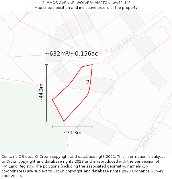 2, AMOS AVENUE, WOLVERHAMPTON, WV11 1LF: Plot and title map