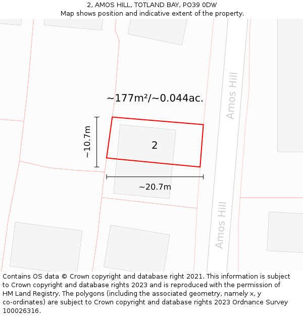 2, AMOS HILL, TOTLAND BAY, PO39 0DW: Plot and title map