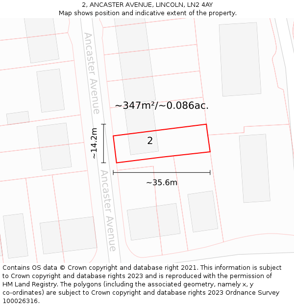 2, ANCASTER AVENUE, LINCOLN, LN2 4AY: Plot and title map