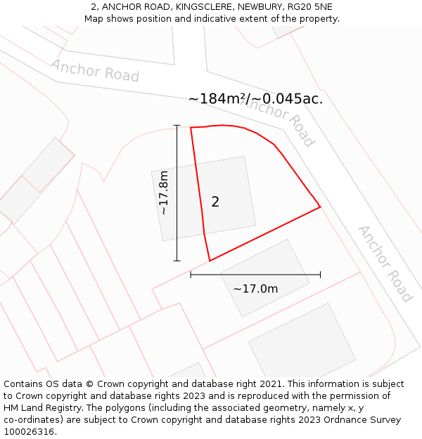 2, ANCHOR ROAD, KINGSCLERE, NEWBURY, RG20 5NE: Plot and title map