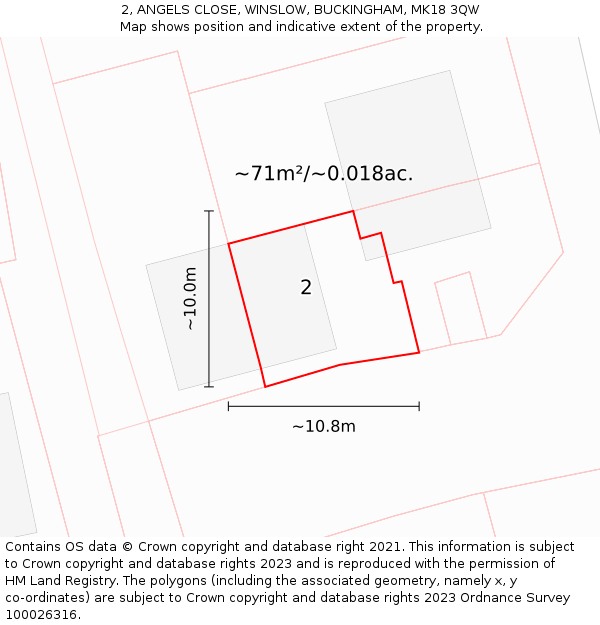 2, ANGELS CLOSE, WINSLOW, BUCKINGHAM, MK18 3QW: Plot and title map