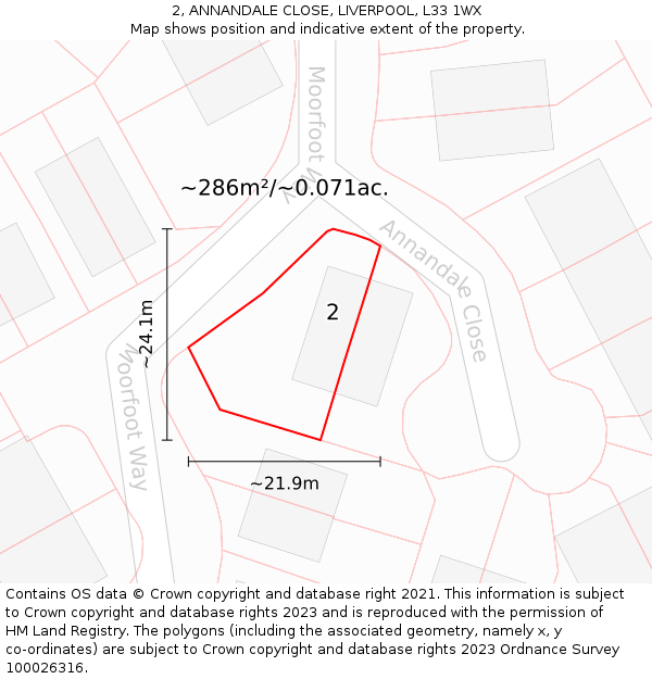 2, ANNANDALE CLOSE, LIVERPOOL, L33 1WX: Plot and title map