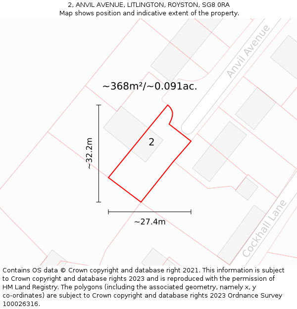 2, ANVIL AVENUE, LITLINGTON, ROYSTON, SG8 0RA: Plot and title map