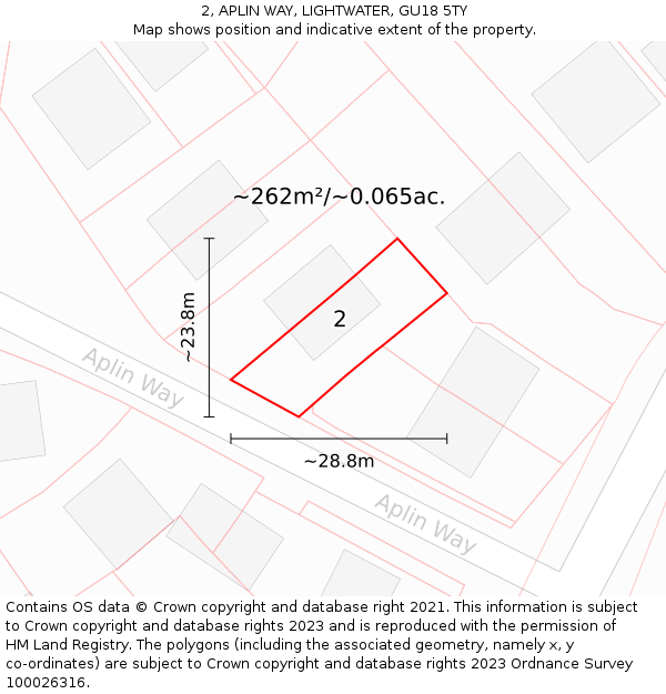 2, APLIN WAY, LIGHTWATER, GU18 5TY: Plot and title map