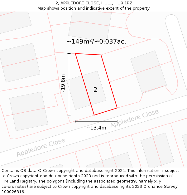 2, APPLEDORE CLOSE, HULL, HU9 1PZ: Plot and title map